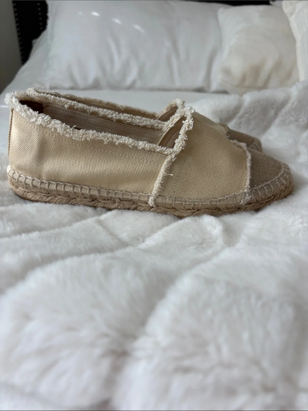 Castañer Casual Canvas Espadrille Flats in Cream Tan